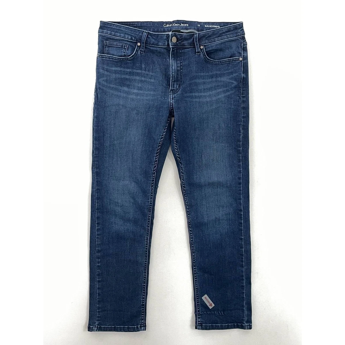 Calvin Klein Womens Slim Boyfriend Jeans Blue Stretch Medium Wash Mid Rise 10 eBay