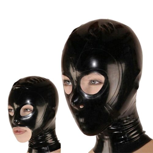 Open Eyes Nose Latex Hood Back Zipper Rubber Mask Catsuit Clubwear Fetish BDSM - Picture 1 of 7