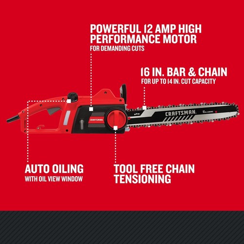 CRAFTSMAN 16" Electric Chainsaw, 12 Amp Corded, Powerful & Ergonomic Motor - Picture 4 of 15