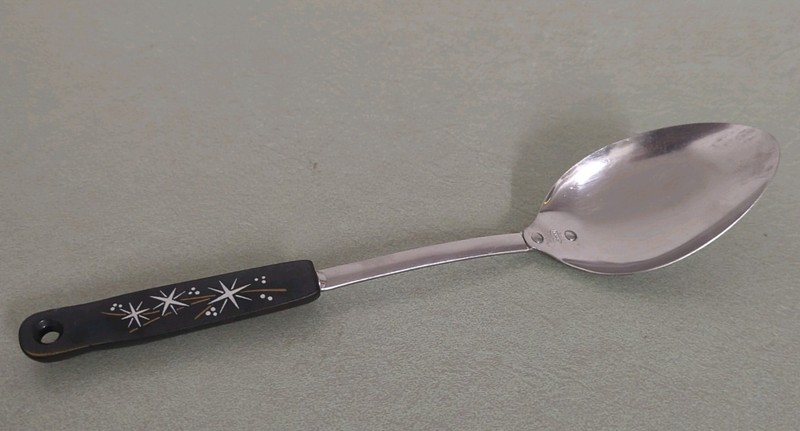 Vintage Ekco Serving Spoon Galaxy Atomic Starburst MCM 12" Black Handle 1950s