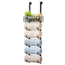 Over Door Towel Rack Towel Storage Rack Wall Mounted with Metal Shelf Basket 6