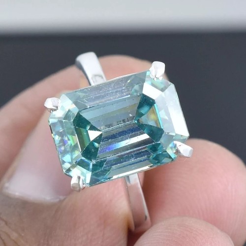 RARO 10.20Ct Certificado Corte Esmeralda Diamante Azul Anillo Solitario... - Imagen 2 de 5