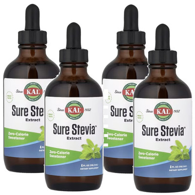 KAL Sure Stevia Liquid Extract 4 fl oz / 118.3 ml Each (Pack of 4)