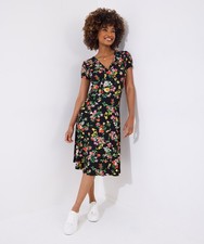 Joe Browns Women's Vibrant Dark Floral Jersey Wrap Dress, Black, 8