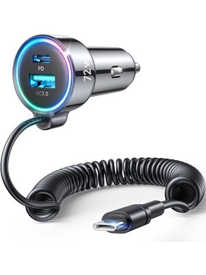 USB C 72W Car Charger for iPhone 16 Pro Max Plus, PD & QC3.0 w/5 ft 36W Type C