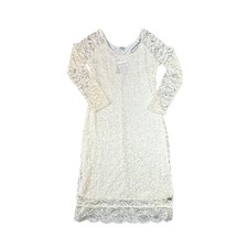 GUESS White Cream Lace Long Sleeve Midi Dress Sheath Style M