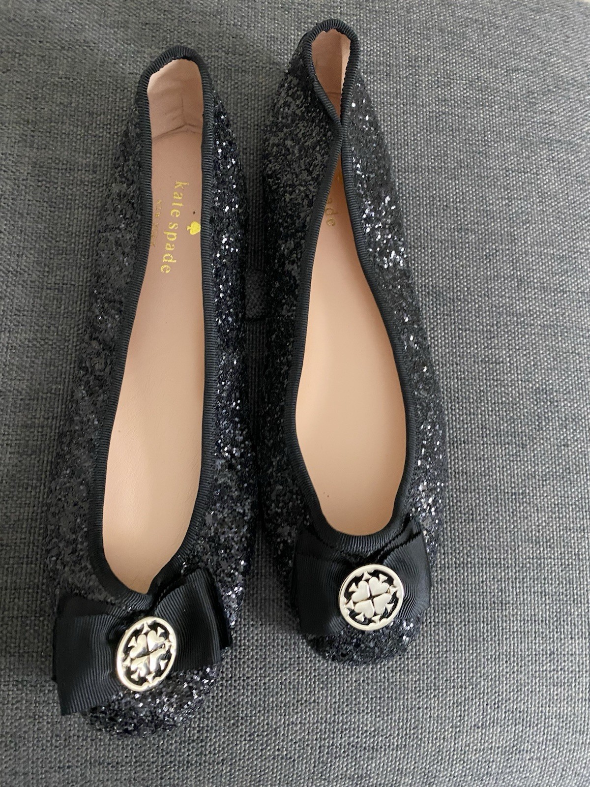 Women’s Sparkling Black Kate Spade Flat Ballerina Slip On Shoes Size 9.5