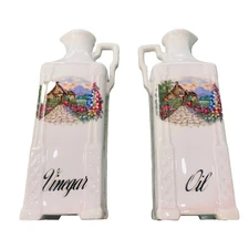 Vintage Crown Victoria Oil and Vinegar Cruets Jars 8.25" Czechoslovakia 