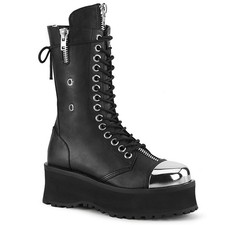Pleaser Demonia Metal Toe Lace-Up Platform Mid-Calf Boot With Zipper