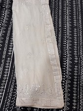 Beige Chiffon Sequin Indian Unstitched Salwar Kameez Dupatta Fabric for Women