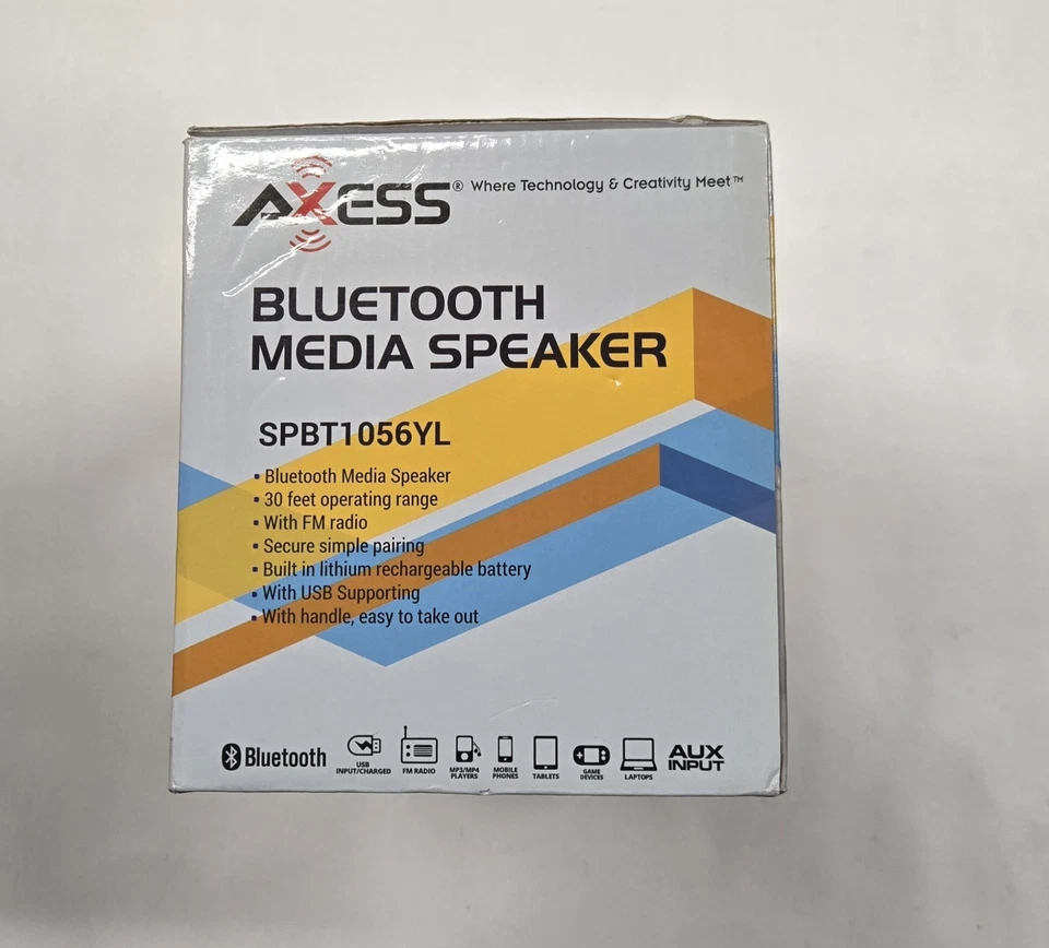 Axess портативный BT аудио динамик FM-радио USB/SD AUX-IN, желтый цвет SPBT1056YL - Изображение 4 из 4