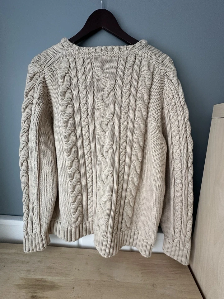 LL Bean Mujer’s Suéter Pescador 100% Algodón Grueso Cable Tejido Crema Talla 2X Foto 3 de 4