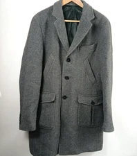 Manuel Ritz Mens Overcoat Wool Blend Size 50 grey herringbone Winter Lined