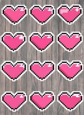 Pink Pixel Heart Die Cut Vinyl Stickers Set Scrapbooking Laptop Waterbottle