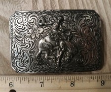 Bucking Bronco W/ Cowboy Filigree Silver Tone Belt Buckle