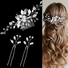 Crystal Wedding Hair Accessories - Hair Comb with Rhinestone Hair Pins and Pearl