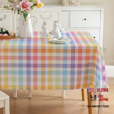 Spring Easter Checkered Tablecloth, Waterproof 54" x 54" Square Colorful