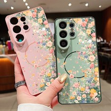 Case For Samsung Galaxy S26 S25 S24 FE S23 S22 Ultra Flower Magnetic Phone Cover