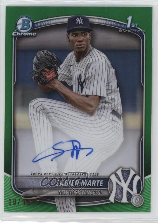 2025 Bowman Chrome Prospect Auto Green Refractor 8/99 Sabier Marte #CPA-SM