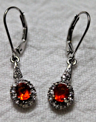 STS Karis Orange Stone 925 Silver Dangle Latch Back Earrings