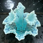 Fenton Art Glass Aqua Blue Opalescent Hobnail 3 Horn Small Epergne Centerpiece