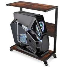 2-Tier Computer Tower Stand, Large ATX Case Holder w/ Wheels, Under Desk C-Shape