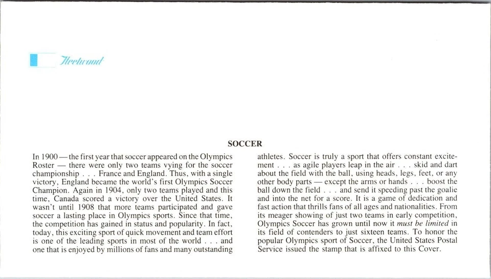 FDC 1983 SC #C101 Fleetwood Cachet, Soccer - San Antonio TX - Single - J18269 - Image 2 of 2