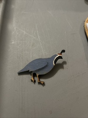 Vintage Hand Carved Wood & Painted Quail  Bird Brooch Pin