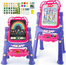 4-In-1 Double-Sided Kids Art Easel, Adjustable, Pink  Purple  Magnetic Chalkbo
