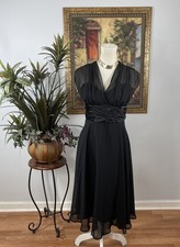 D.F. Summers Women' 10 Black Chiffon Halter Formal Midi Dress Ruched Waist Fairy