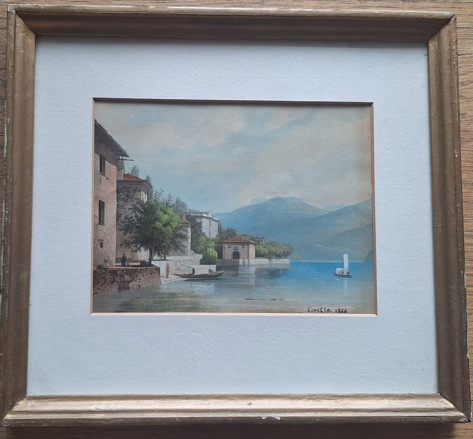 Guiseppe Canella (d.Ältere) 1788-1847 "Paesaggio sul lago" Aquarell - Bild 1 von 4