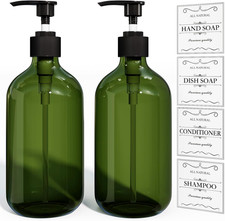 Green Soap Dispenser, Dish Hand Soap Dispenser Set for Bathroom Kitchen, Ref