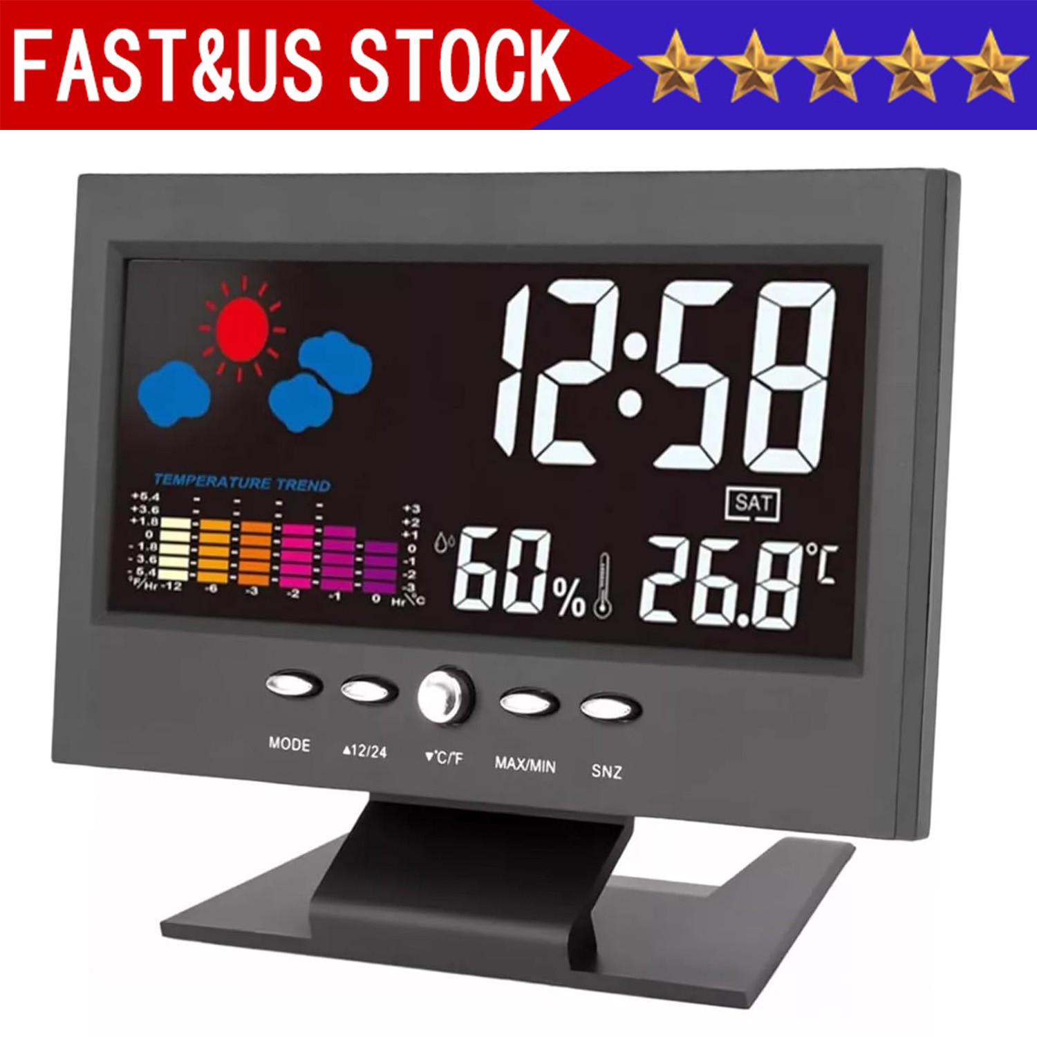 LED Digital Alarm Clock Snooze Calendar Thermometer Hygrometer Weather Display