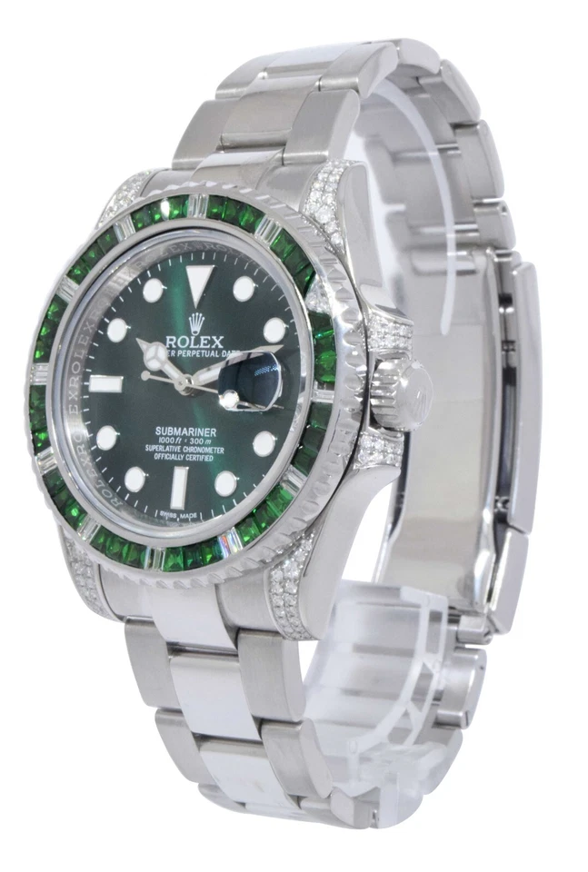 Relógio Rolex Submariner data aço pedras verdes e diamante 40 mm 116610 - Imagem 3 de 4