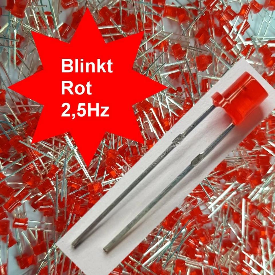 SABENNE-MODELLBAU Rot Blinkende LED 3mm flacher Kopf Blinkt Flash 2,5Hz Diffus D5/1