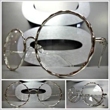 Classy Exaggerated VINTAGE RETRO Style Clear Lens EYE GLASSES Round Silver Frame