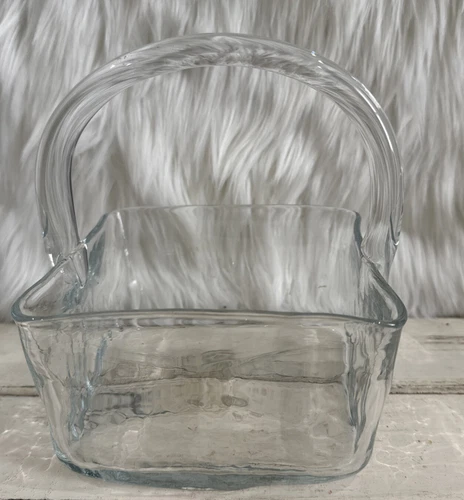 BLENKO Clear Glass Barnwood Square Basket 7914 Hand Blown 6” Square MCM