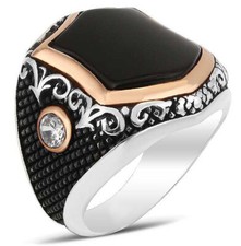 Solid 925 Sterling Silver Black Onyx Stone Men's Ring