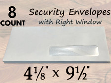 8ct Pack of   Premium Security Envelopes with Right Window 4 1/8" x 9 1/2" 