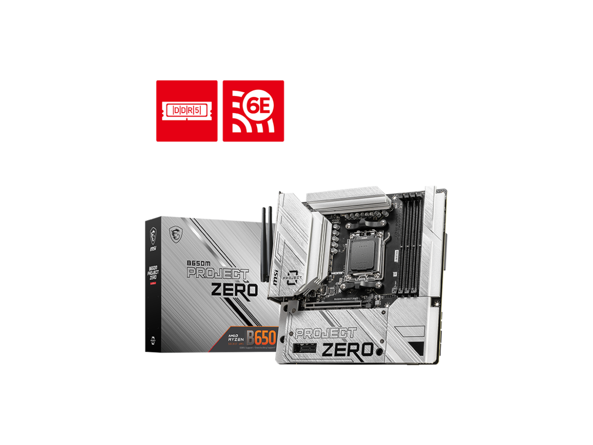 MSI B650M PROJECT ZERO AM5 AMD B650 Ryzen 7000 SATA DDR5 PCI-E x16