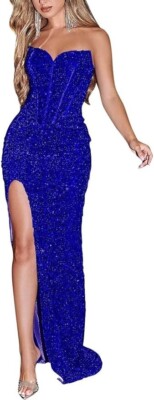 Sparkly Sequin Prom Dresses for Women 2024 Long Mermaid Evening Strapless SIZE 6
