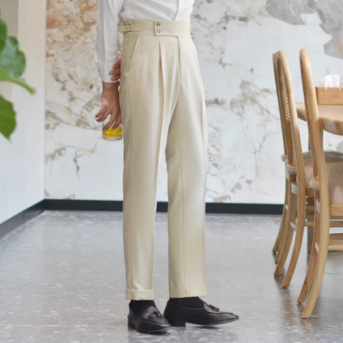 Hombres Pantalones Largos Rectos Gurkha Negocios Estilo Británico Pantalones Nápoles Cintura Alta - Imagen 8 de 26