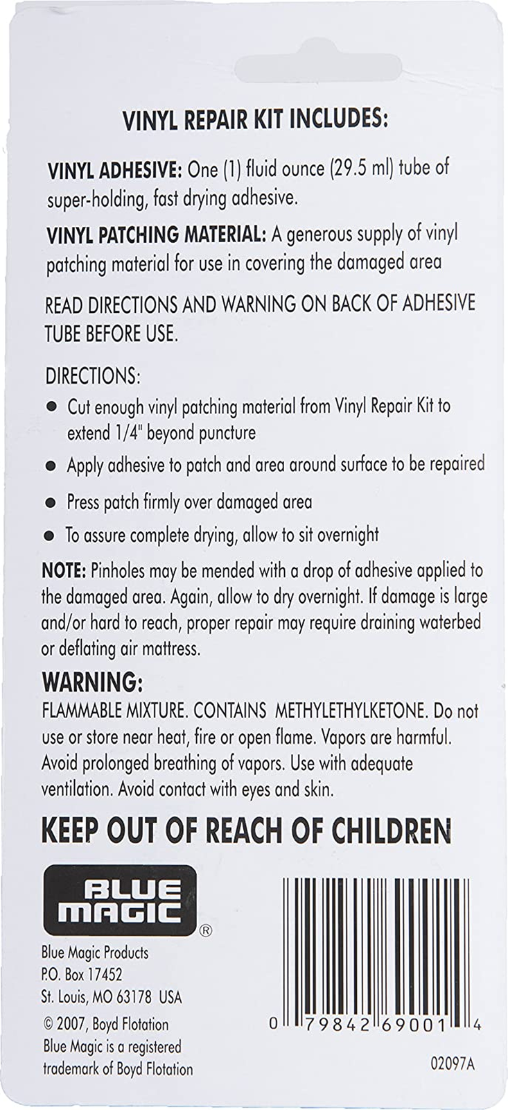 Waterbed/Air Mattress Vinyl Repair Kit Fast Drying Adhesive And