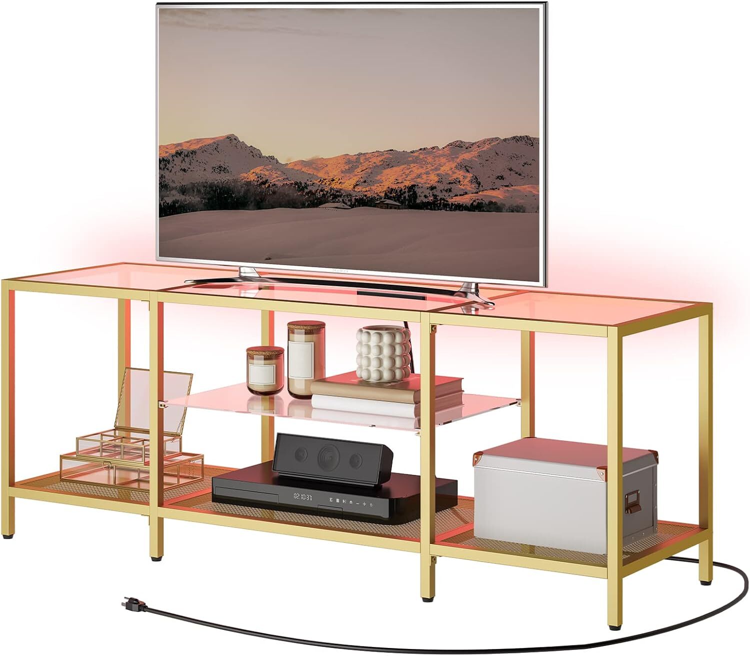 With Led Lights And Power Outlets For Tvs Up To 55 Inch, Gold