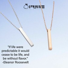 Men Fashion Vertical Rod Bar Pendant Necklace Stainless Steel Silver Rose Gold 