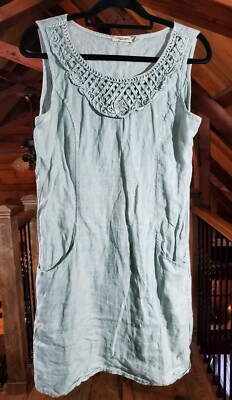 Lungo l'arno Linen Dress Italy Womens Small Light Green Embellished Pockets