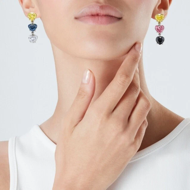 Impressive Wonderful Heart Shape Lab-Created Gemstones Drop-Dangle Fine Earrings - Image 2 of 4