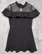 Nanette Lepore Dress Womens 2 Black Lace Detailed Flutter Ruffle Evening LBD