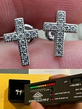 Real MOISSANITE 925 Silver Small Cross Earrings Studs Iced Pass Diamond Tester