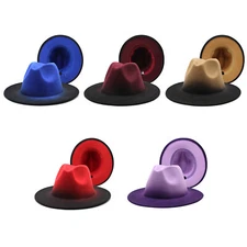 Fashion Womens Mens Gradient Color Felt Fedora Wide Brim Dress Panama Trilby Hat